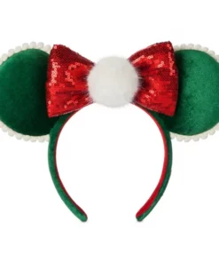 Disney Minnie Mouse Christmas Ear Headband With Pom And Sequin Bow For Adults
